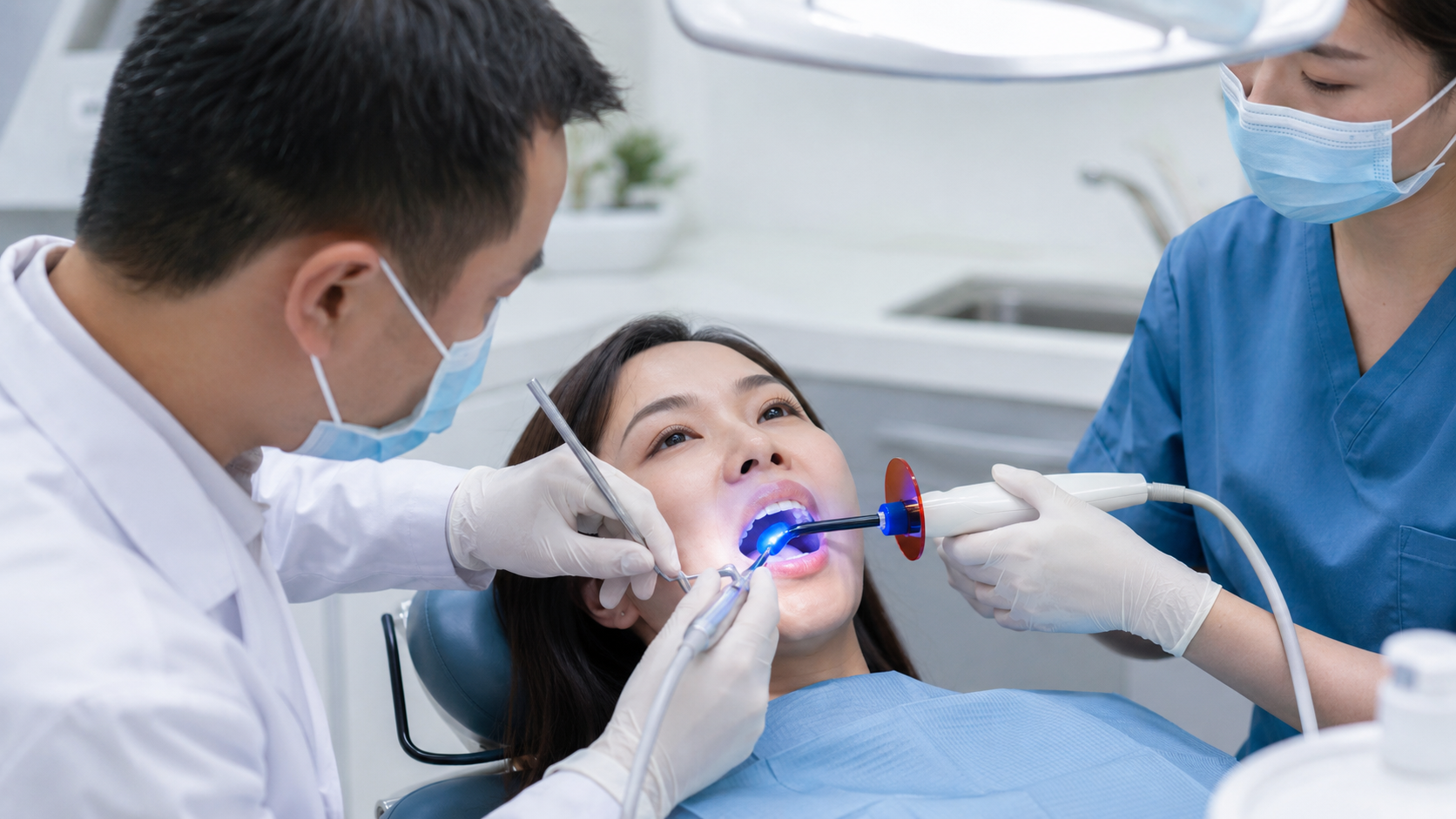 Bác sĩ kiểm tra răng trước khi trám răng